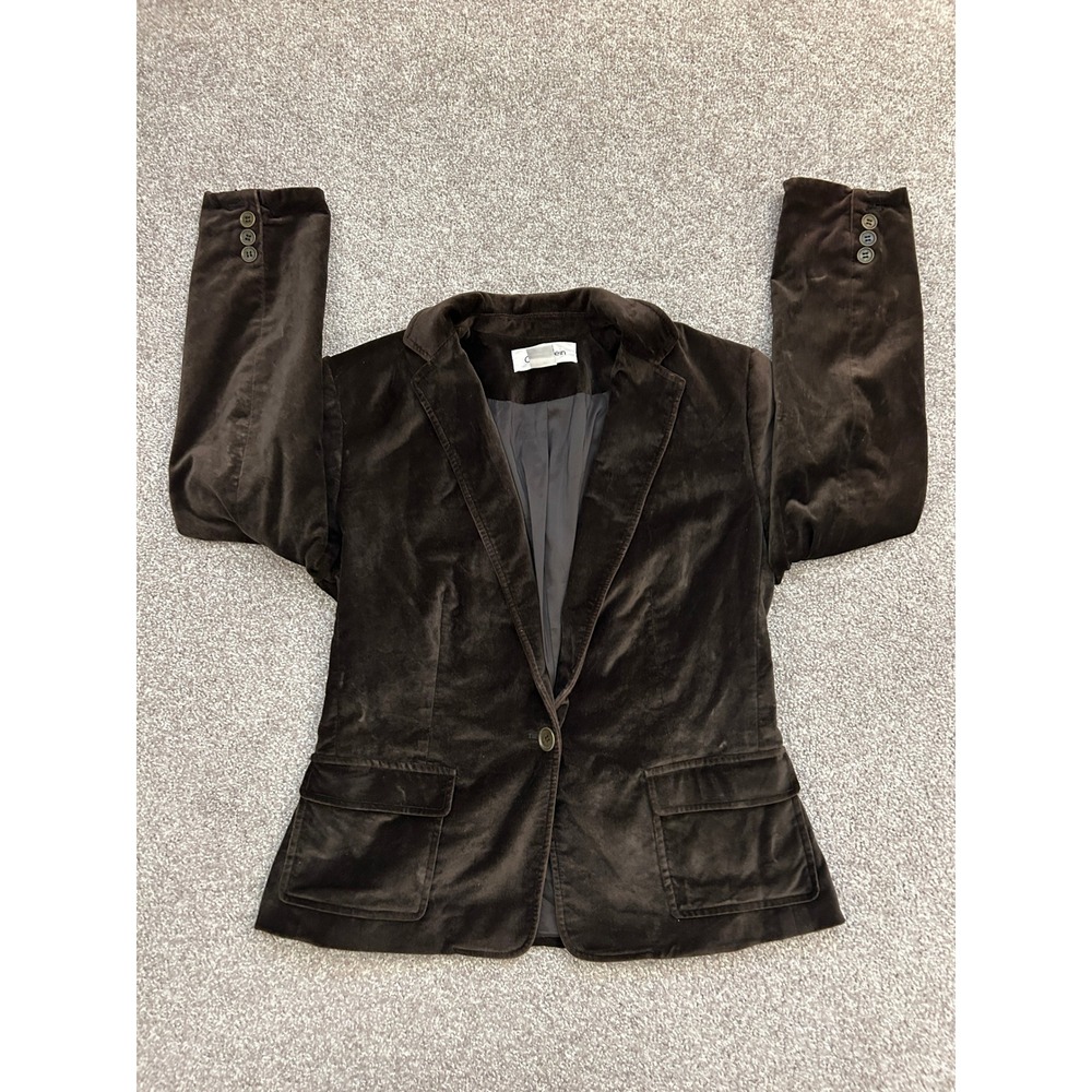 Calvin Klein Academia Velvet Blazer Women 6 Brown Excellent Single Button Jacket